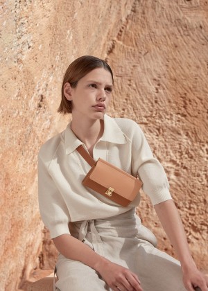 Polène Numéro Sept Belt Edition Duo Camel Textured Leather | SN-PLN364859
