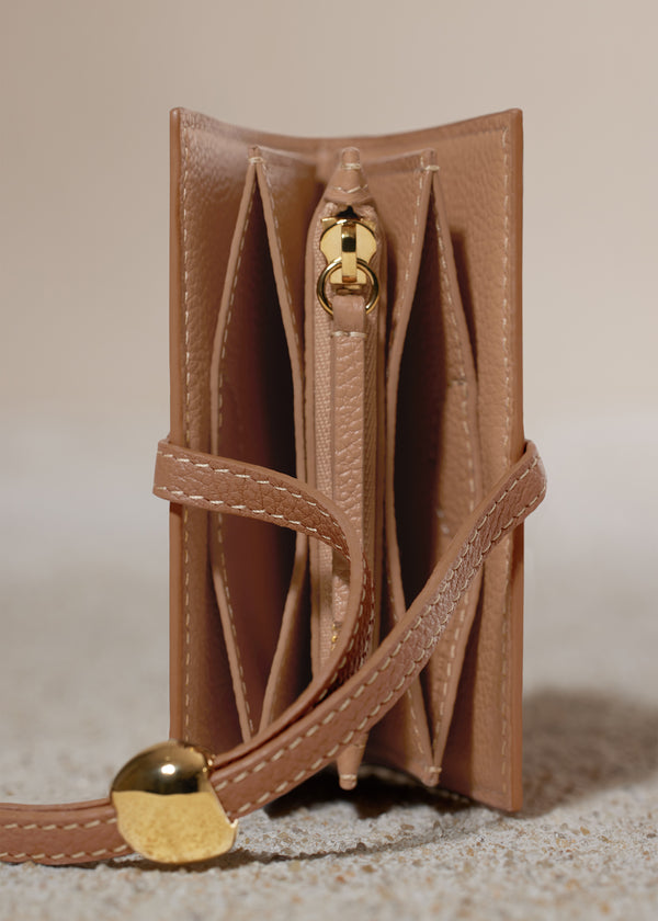 Polène Kayé Card Holder Edition Textured Duo Camel | SN-PLN365077