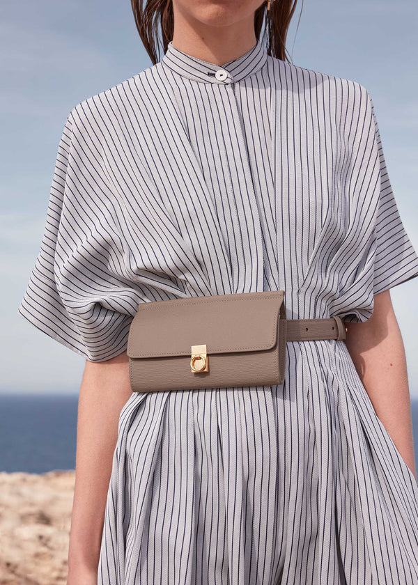 Polène Numéro Sept Belt Edition Taupe Textured Leather | SN-PLN365063