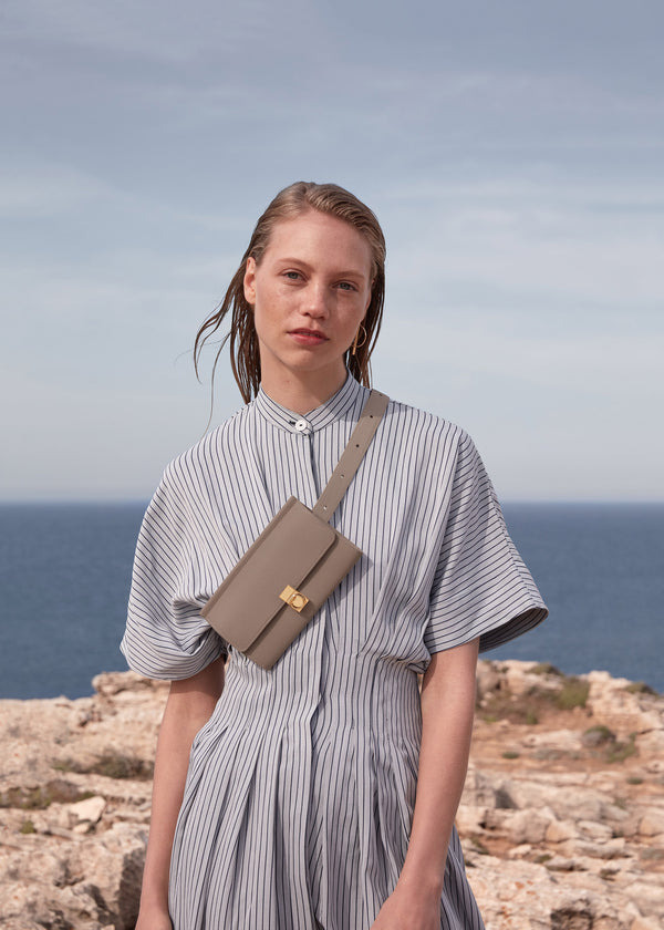 Polène Numéro Sept Belt Edition Taupe Textured Leather | SN-PLN365063