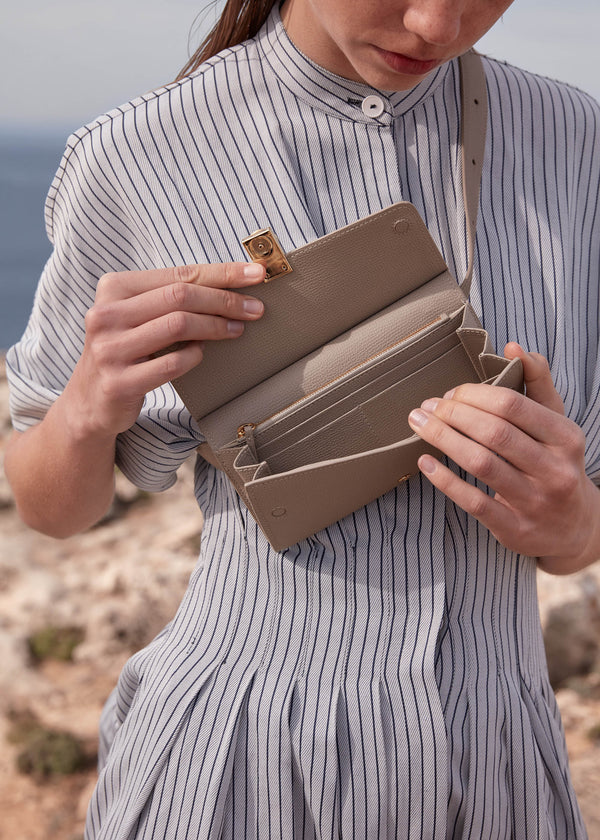 Polène Numéro Sept Belt Edition Taupe Textured Leather | SN-PLN365063